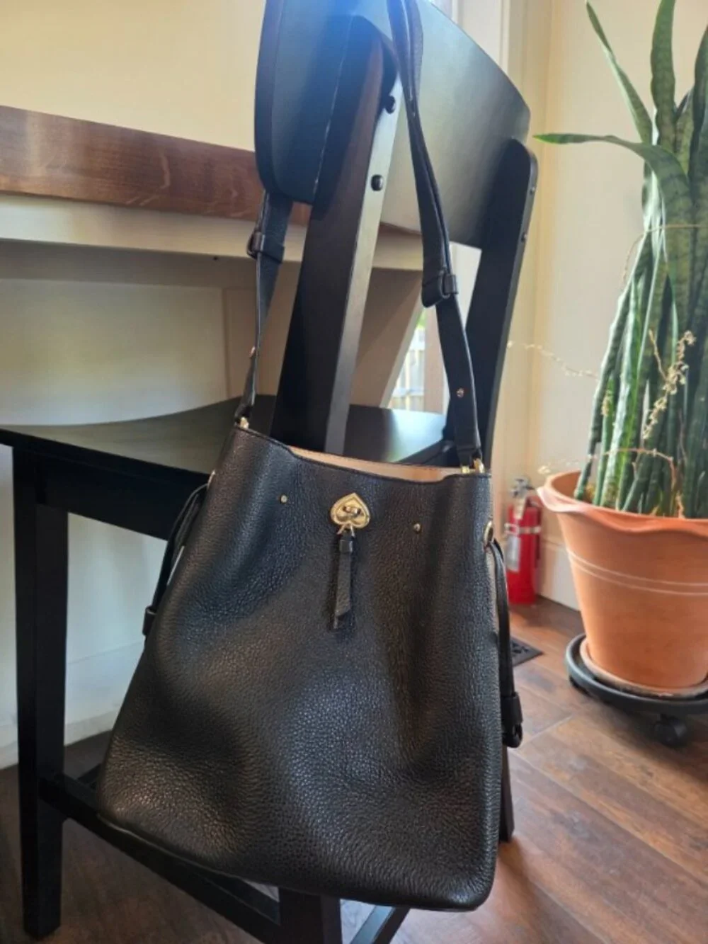 Kate Spade Marti Pebbled Leather Bucket Bag in Black